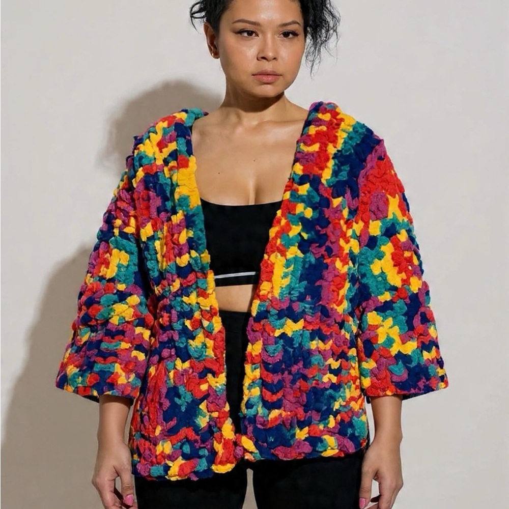 Vibrant Multicolor Women's Hand Knit Cardigan